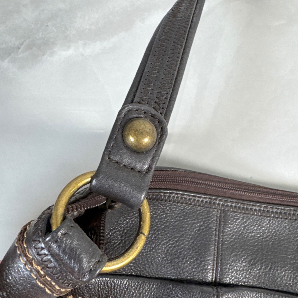The Sak Dark Brown Pebbled Leather Handbag‎ Purse Contrast Stitching Minimalist - Picture 3 of 12